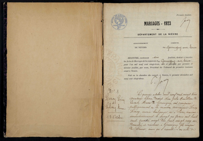 Germigny-sur-Loire : actes d'état civil.