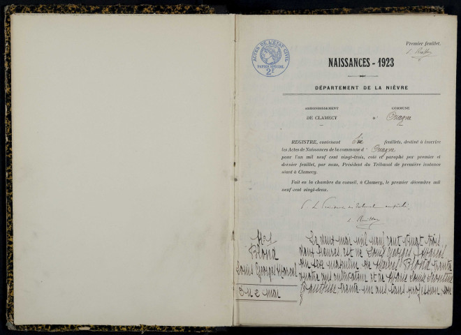 Ouagne : actes d'état civil.