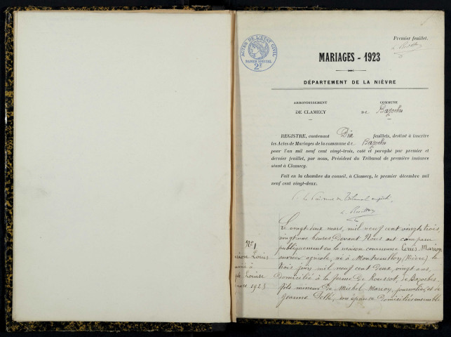 Bazoches : actes d'état civil.