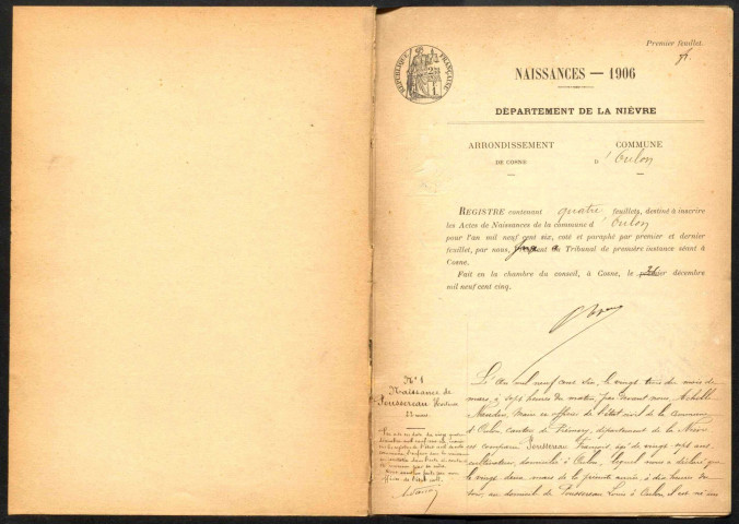 Oulon : actes d'état civil.