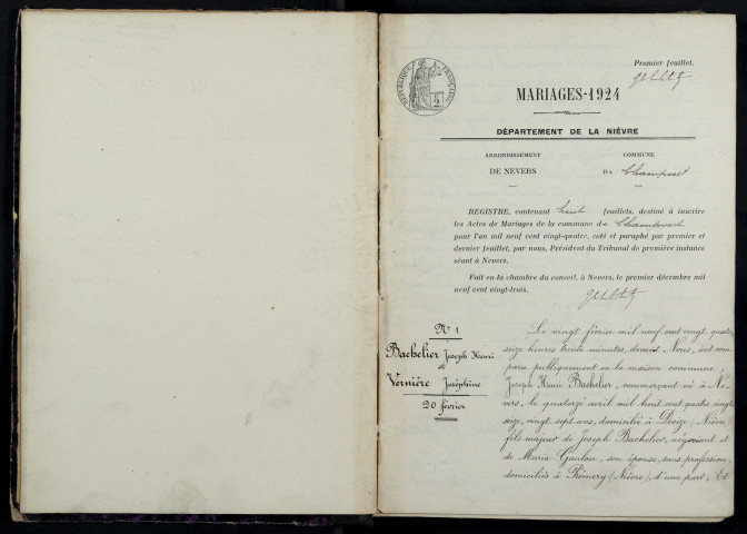 Champvert : actes d'état civil.