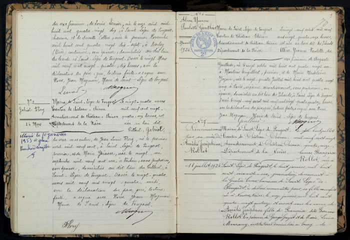 Saint-Léger-de-Fougeret : actes d'état civil.