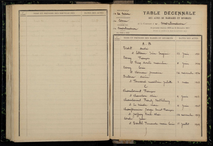 Montenoison : table décennale.