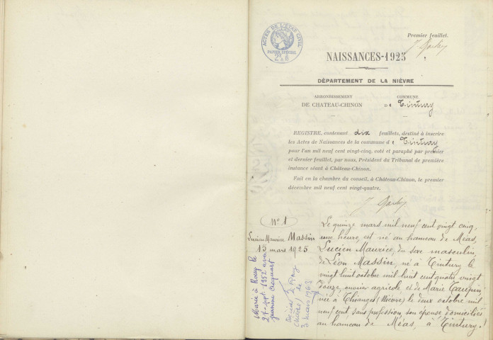 Tintury : actes d'état civil.