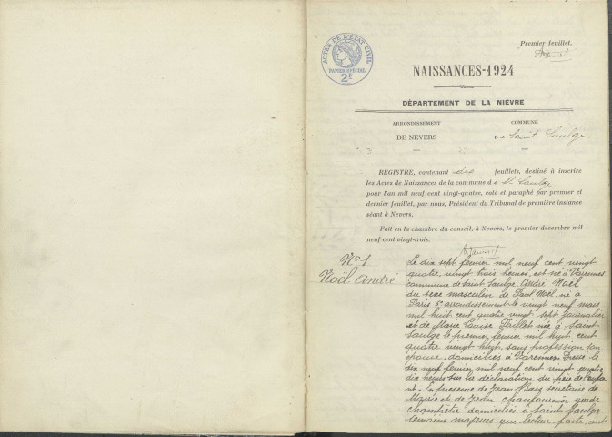 Saint-Saulge : actes d'état civil (naissances).