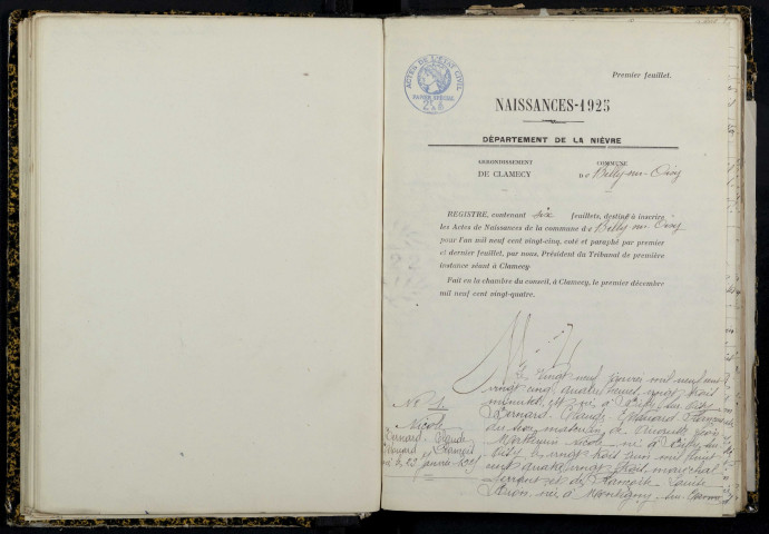 Billy-sur-Oisy : actes d'état civil.