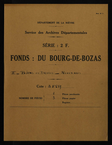 Pièce 1. - Bail à bordelage consenti par Charles Garnier, grenetier de Nevers, en faveur de Philibert Guillaume et de ses communs personniers, d'un quart du bois du Deffensot dans le fief d'Azy, indivis avec les religieuses de La Fermeté, tenant aux usages de Mousseaux, d'Azy et de Dumphlun et au bois de Chaloppe, passé devant Étienne Droit, prêtre, notaire royal.