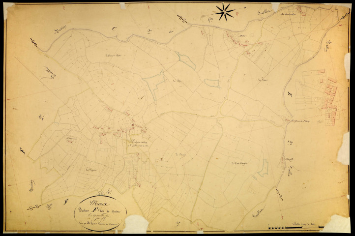 Moux-en-Morvan, cadastre ancien : plan parcellaire de la section F dite de Guise, feuille 1
