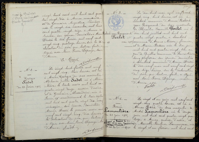 Armes : actes d'état civil.