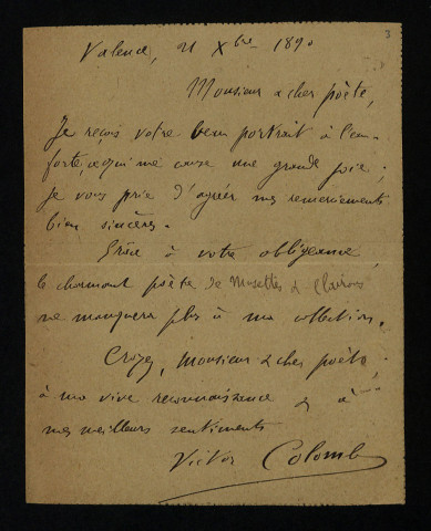 COLOMB (Victor), dit Jules Saint-Rémy, écrivain à Valence (1847-1924) : 8 lettres.