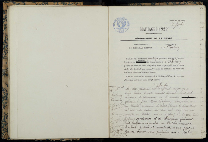 Fâchin : actes d'état civil.