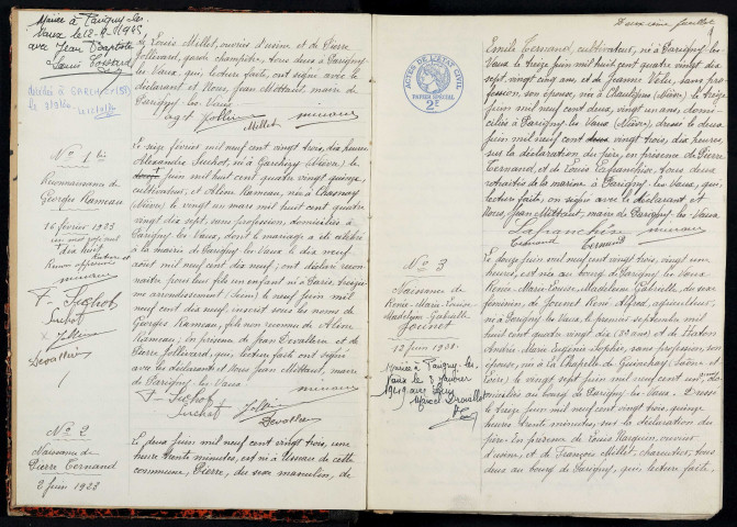 Parigny-les-Vaux : actes d'état civil.