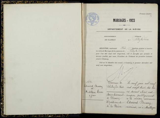 Chitry-les-Mines : actes d'état civil.