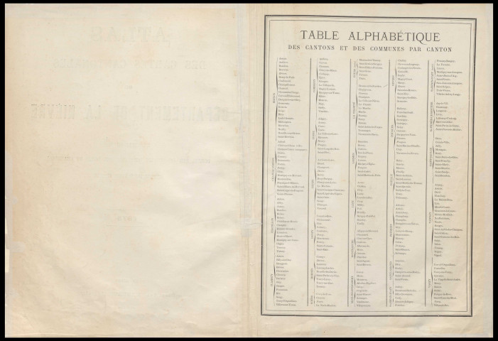 Atlas des cartes cantonales du département de la Nièvre à l'échelle de 1/40 000, dressé par le service ordinaire des ponts et chaussées chargé du service vicinal (gravé par A Simon)