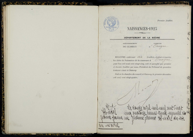 Ouagne : actes d'état civil.