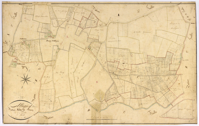 Alligny-Cosne, cadastre ancien : plan parcellaire de la section A dite du Bourg, feuille 1