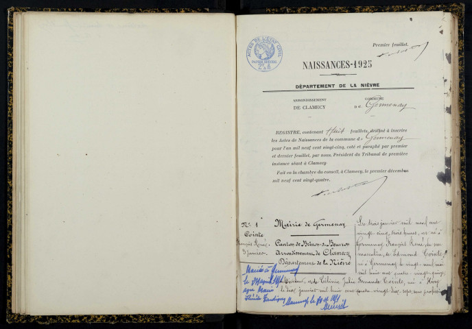 Germenay : actes d'état civil.