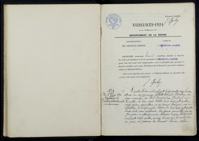 Châtillon-en-Bazois : actes d'état civil.