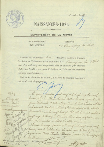 Sauvigny-les-Bois : actes d'état civil.