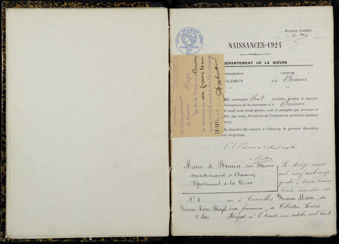 Brinon-sur-Beuvron : actes d'état civil.