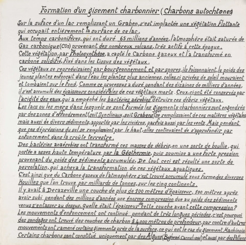Formation d'un gisement charbonnier (charbons autochtones).