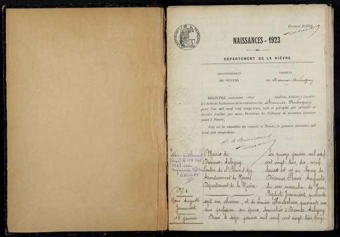 Diennes-Aubigny : actes d'état civil.