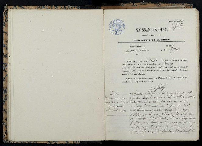 Moux-en-Morvan : actes d'état civil.