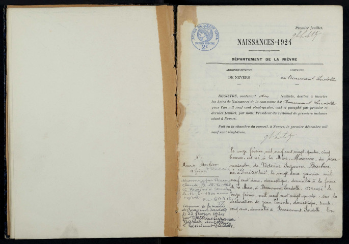 Beaumont-Sardolles : actes d'état civil.