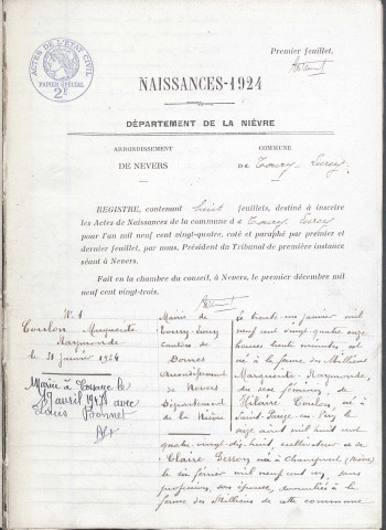 Toury-Lurcy : actes d'état civil.