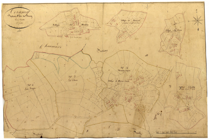 Corancy, cadastre ancien : plan parcellaire de la section B dite du Bourg, feuille 2