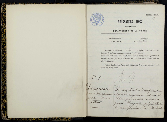 Anthien : actes d'état civil.