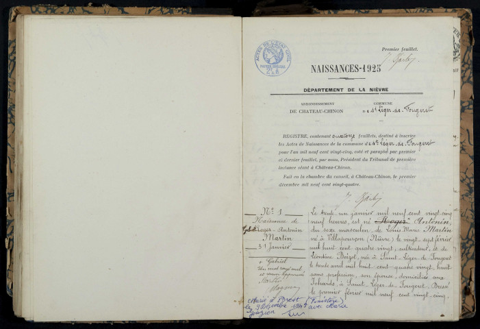 Saint-Léger-de-Fougeret : actes d'état civil.