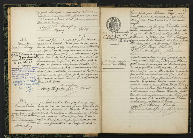 Varennes-lès-Narcy : actes d'état civil, table décennale.