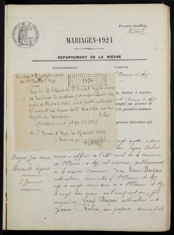 Saint-Benin-d'Azy : actes d'état civil (mariages).