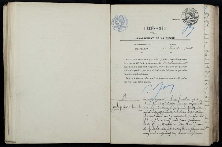 Fourchambault : actes d'état civil (décès).