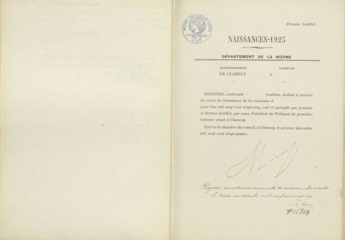 Talon : actes d'état civil.