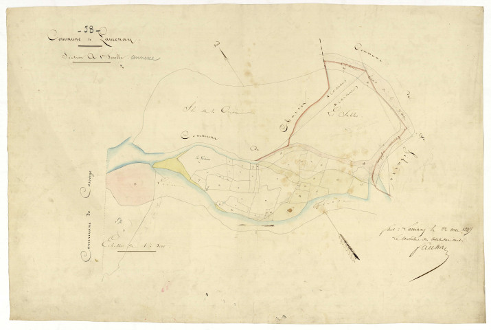 Lamenay-sur-Loire, cadastre ancien : plan parcellaire de la section A dite du Bourg, feuille 1, annexe