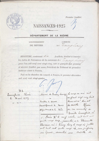 Toury-Lurcy : actes d'état civil.