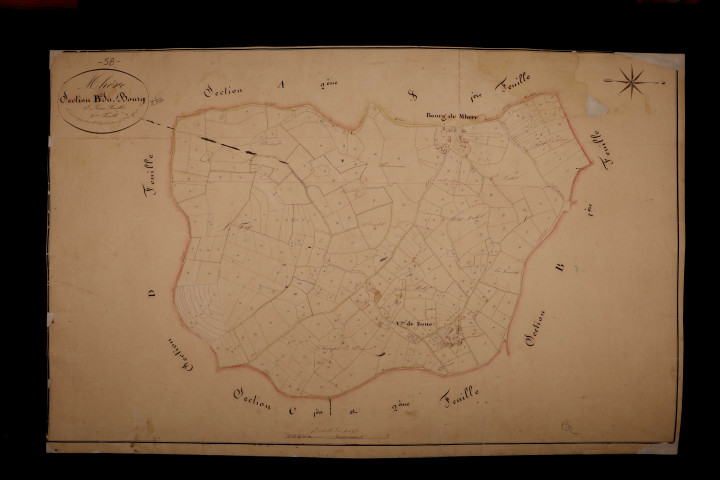 Mhère, cadastre ancien : plan parcellaire de la section B dite du Bourg, feuille 2