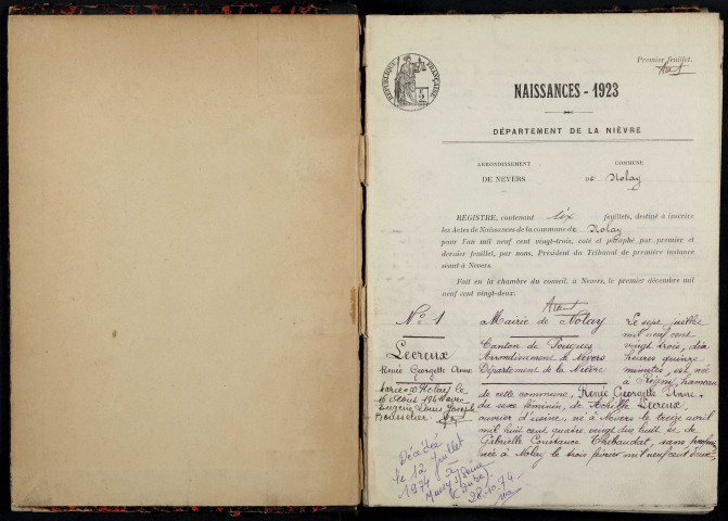 Nolay : actes d'état civil.