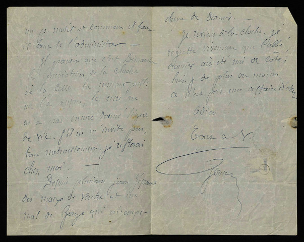 GORREL (Auguste), curé de Saint-Aubin-les-Forges (Nièvre) : 1 lettre.