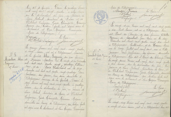 Villapourçon : actes d'état civil.