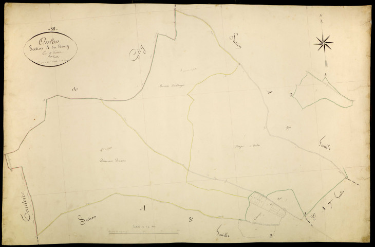 Oulon, cadastre ancien : plan parcellaire de la section A dite du Bourg, feuille 2