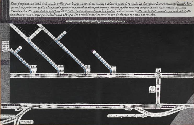 Vue en plan 3e blard, méthode abattage dynamite.