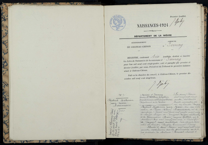 Isenay : actes d'état civil.