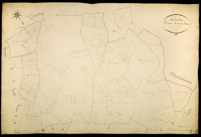 Oulon, cadastre ancien : plan parcellaire de la section A dite du Bourg, feuille 6