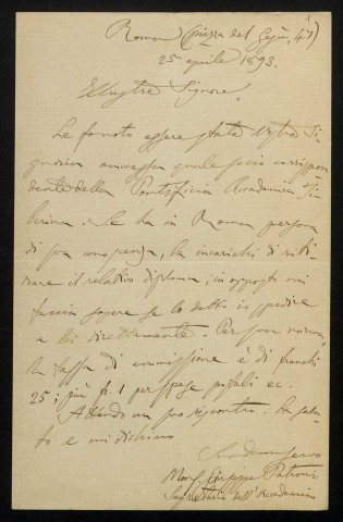 PATRONI (Giuseppe), à Rome : 3 lettres.