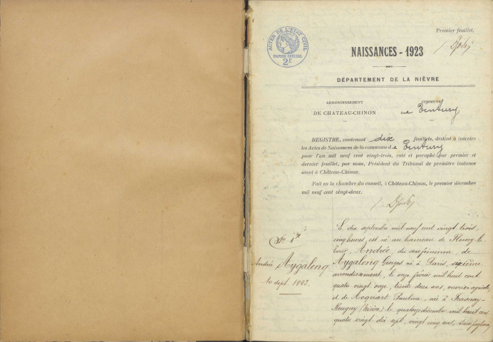Tintury : actes d'état civil.