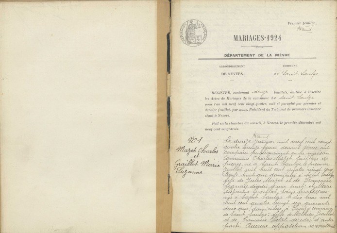 Saint-Saulge : actes d'état civil (mariages).