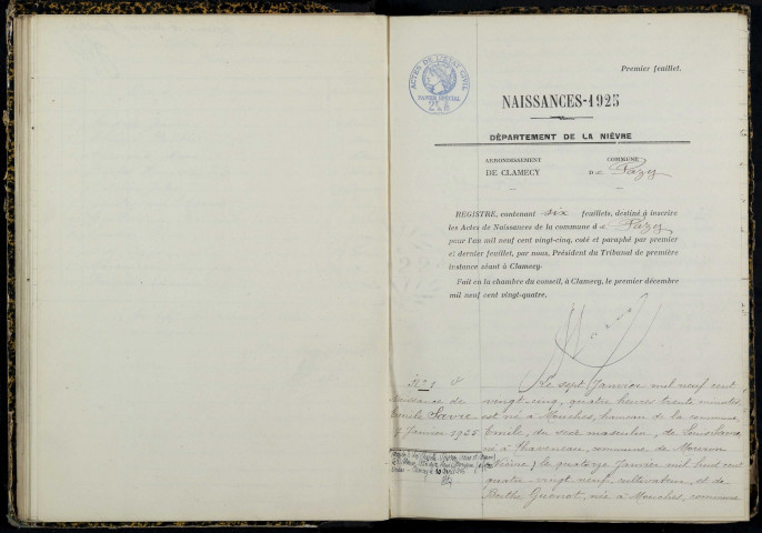 Pazy : actes d'état civil.